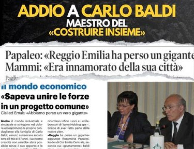 ADDIO A CARLO BALDI, CISL: “REGGIO PERDE UN GIGANTE. LA SUA LEZIONE È STATA IL SAPER COSTRUIRE INSIEME”